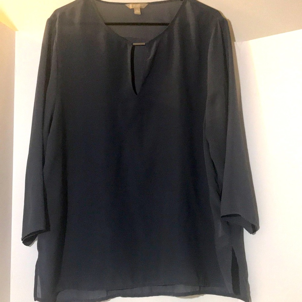 Banana Republic blouse gray xl peek side slit long sleeve career evening wear